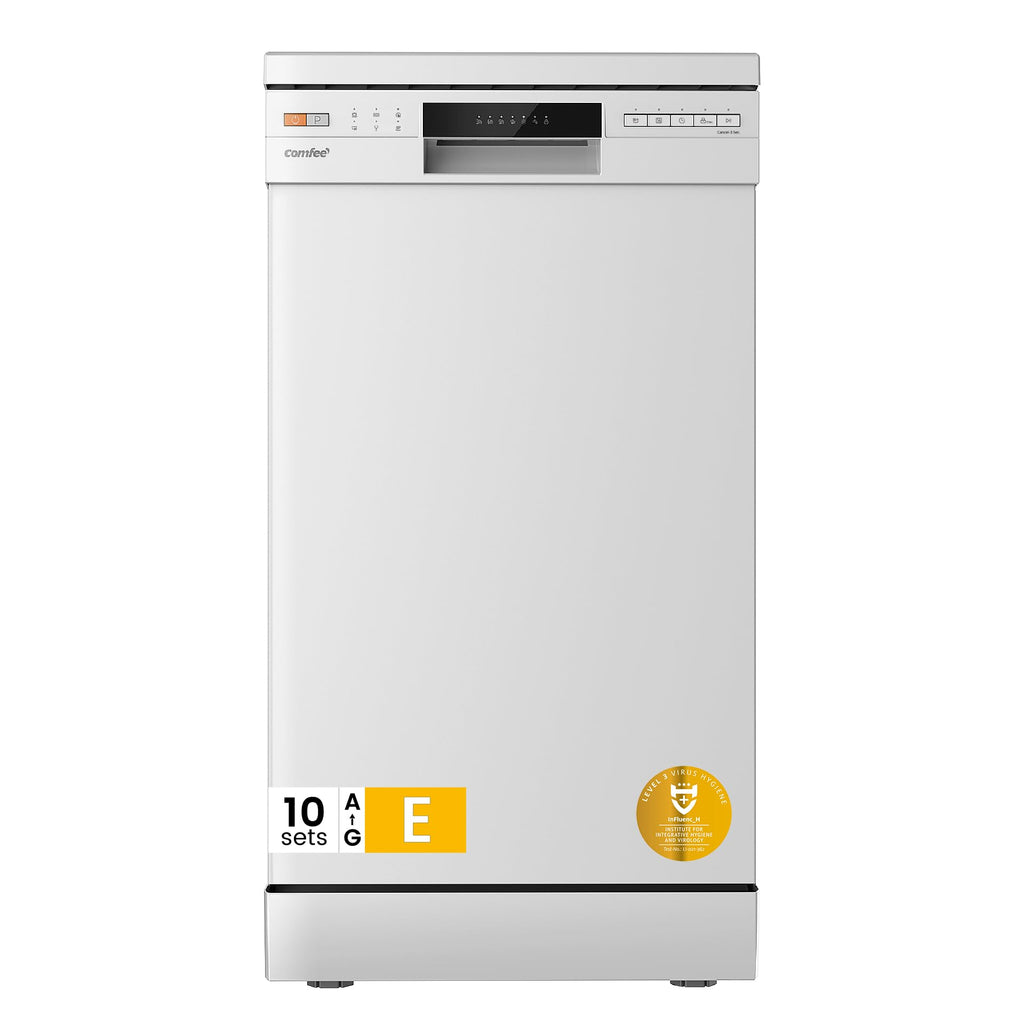 COMFEE' Freestanding Dishwasher CDWEF1034BW-UK 45cm Width, Slimline Dishwasher with 10 place settings, Quick Wash