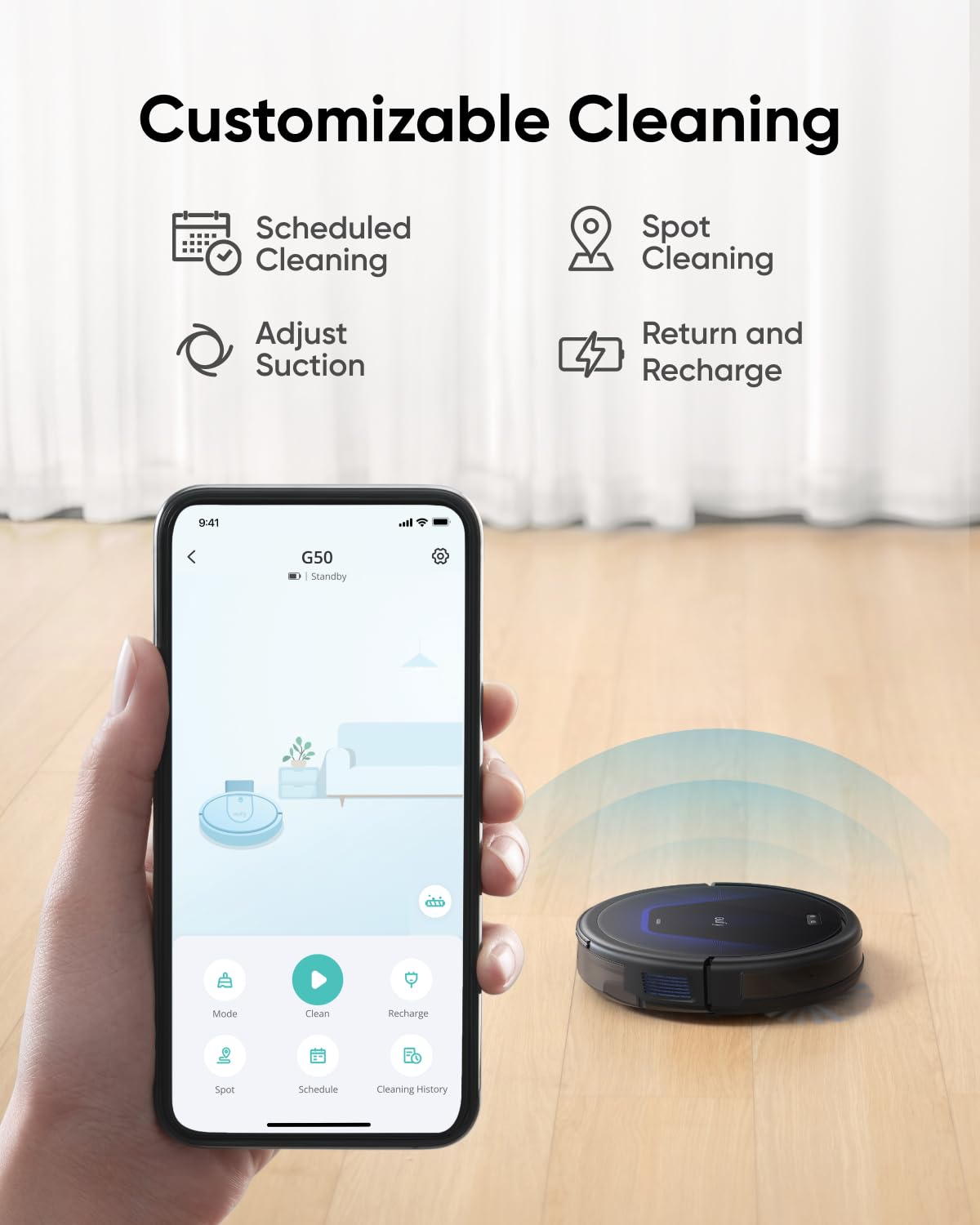 eufy G50 Robot Vacuum Cleaner with 4,000 Pa Strong Suction, Pro-Detangle Comb, Roller Brush, Automatic Charging, Quiet