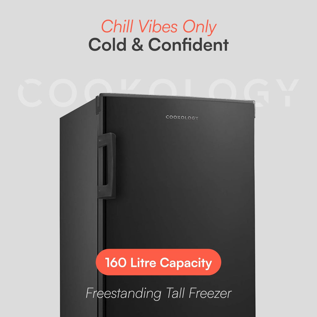 Cookology CTFZ160BK Tall Freestanding Freezer - Upright Freezer with 160 Litre Capacity - 142cm High and 55cm Wide