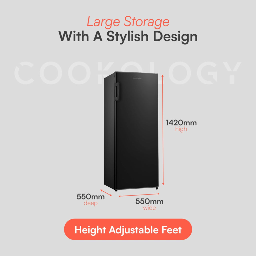 Cookology CTFZ160BK Tall Freestanding Freezer - Upright Freezer with 160 Litre Capacity - 142cm High and 55cm Wide
