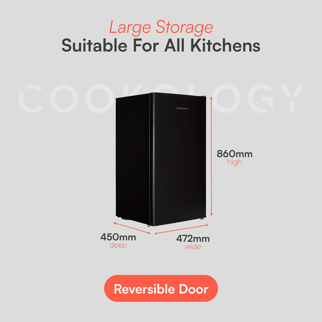 Cookology 93L Freestanding Under Counter Fridge with Chiller Box - Adjustable Temperature Control & Legs - Black
