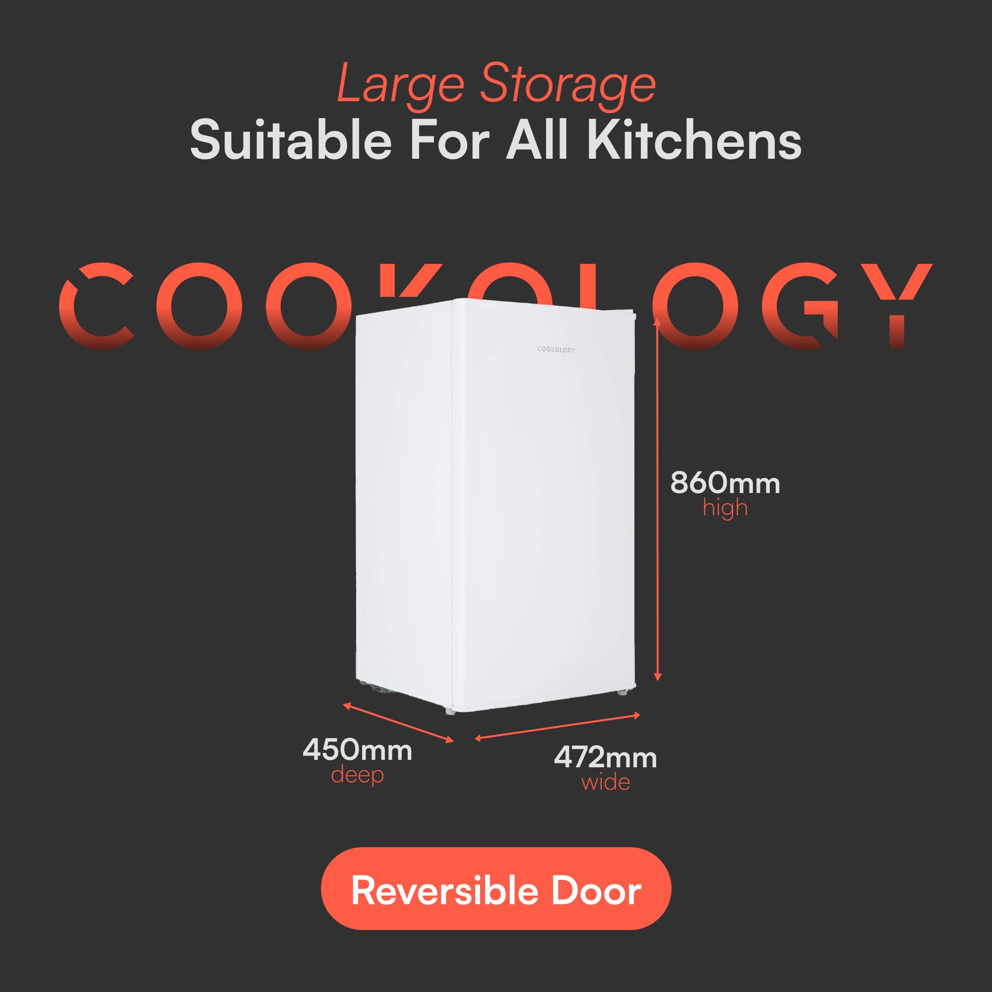 Cookology 93L Freestanding Under Counter Fridge with Chiller Box - Adjustable Temperature Control & Legs - White