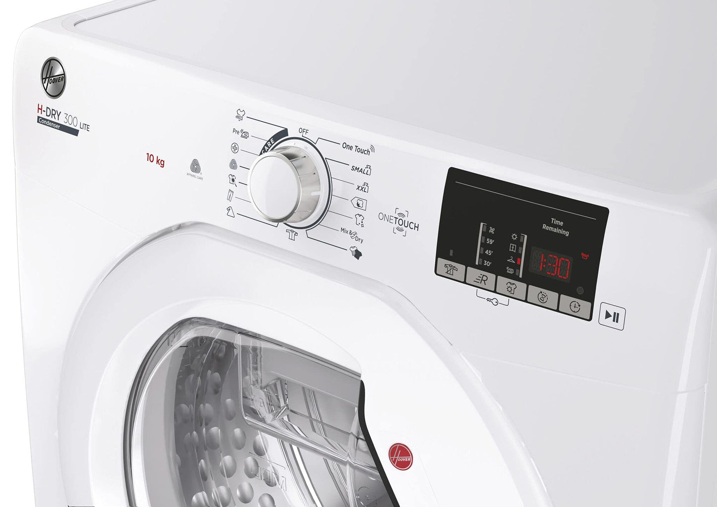 Hoover HLEC10DE H-Dry 300, 10kg, Condenser Tumble Dryer, Aquavision, White, Sensor Dry, NFC