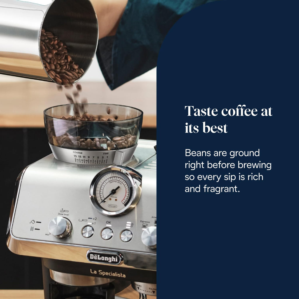 De'Longhi La Specialista Metal Barista Pump Espresso Machine, Bean to Cup Coffee and Cappuccino Maker, EC9155.MB