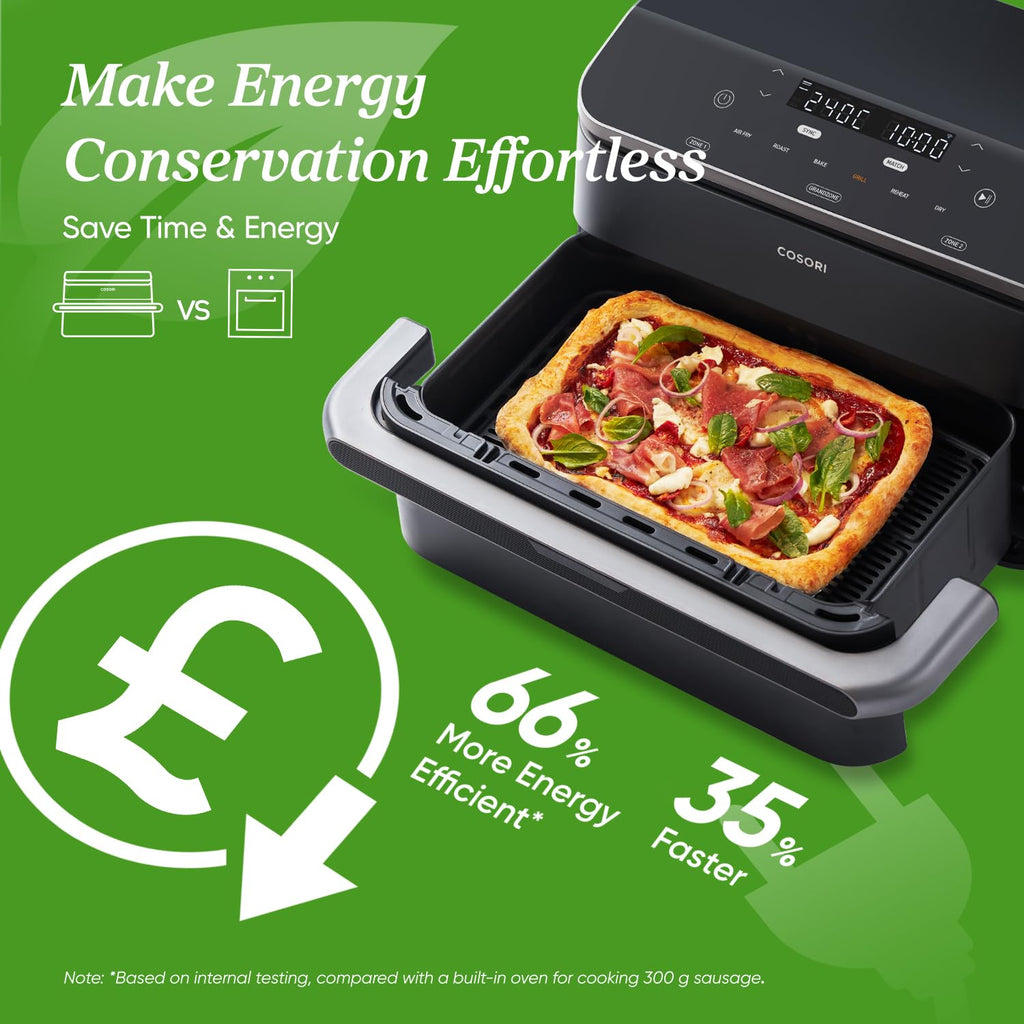 Cosori Dual Air Fryer, 10L Flexible Capacity, Dual Blaze Heating for Fast and Even Results, Single & Double Zone