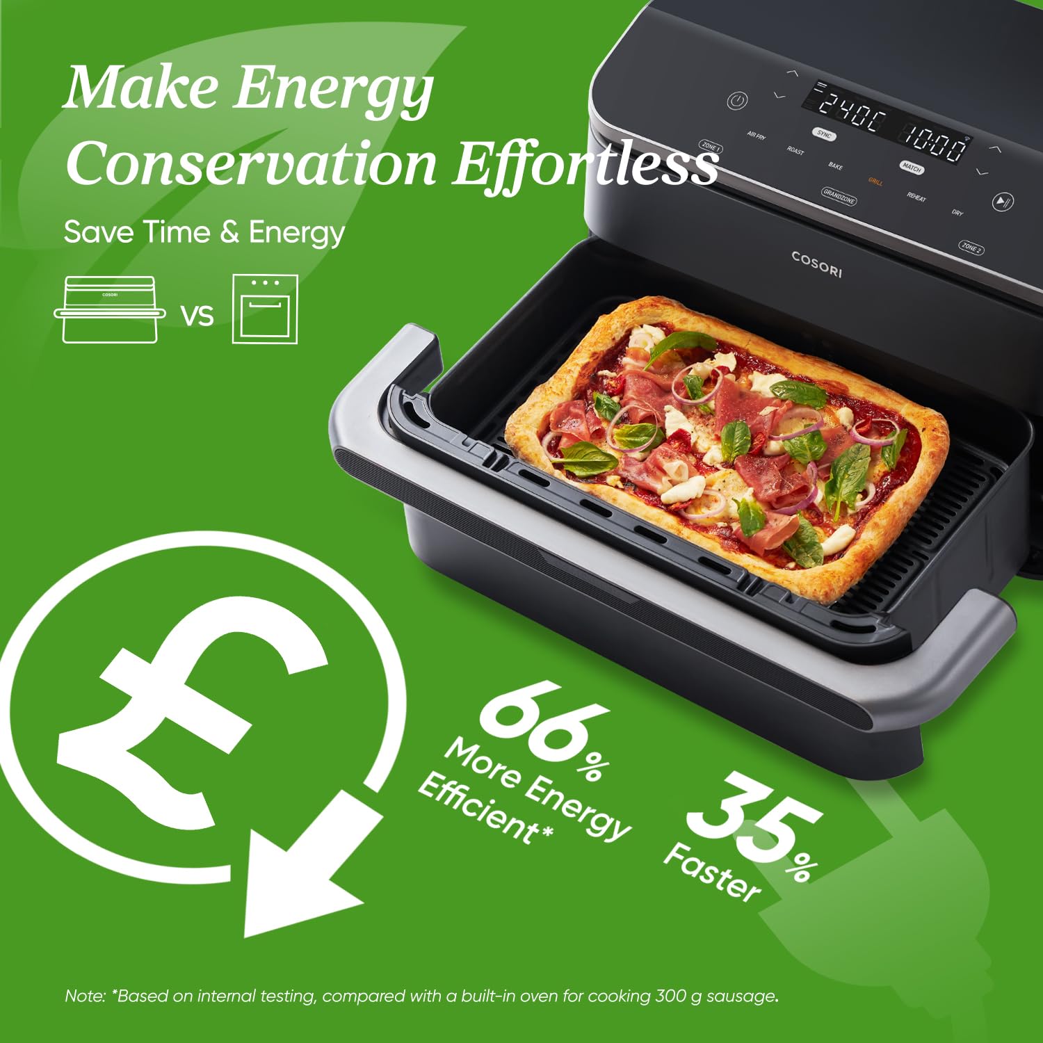 Cosori Dual Air Fryer, 10L Flexible Capacity, Dual Blaze Heating for Fast and Even Results, Single & Double Zone
