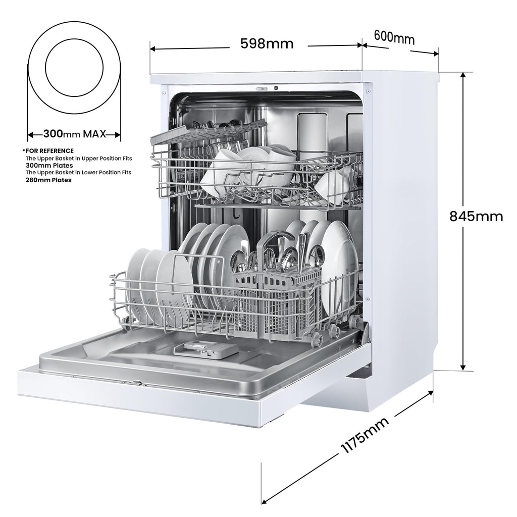 COMFEE' Freestanding Dishwasher with 14 Place Settings, 44dB Quiet Full Size Dishwashers, CDWEF1435EWC-UK, ECO Wash