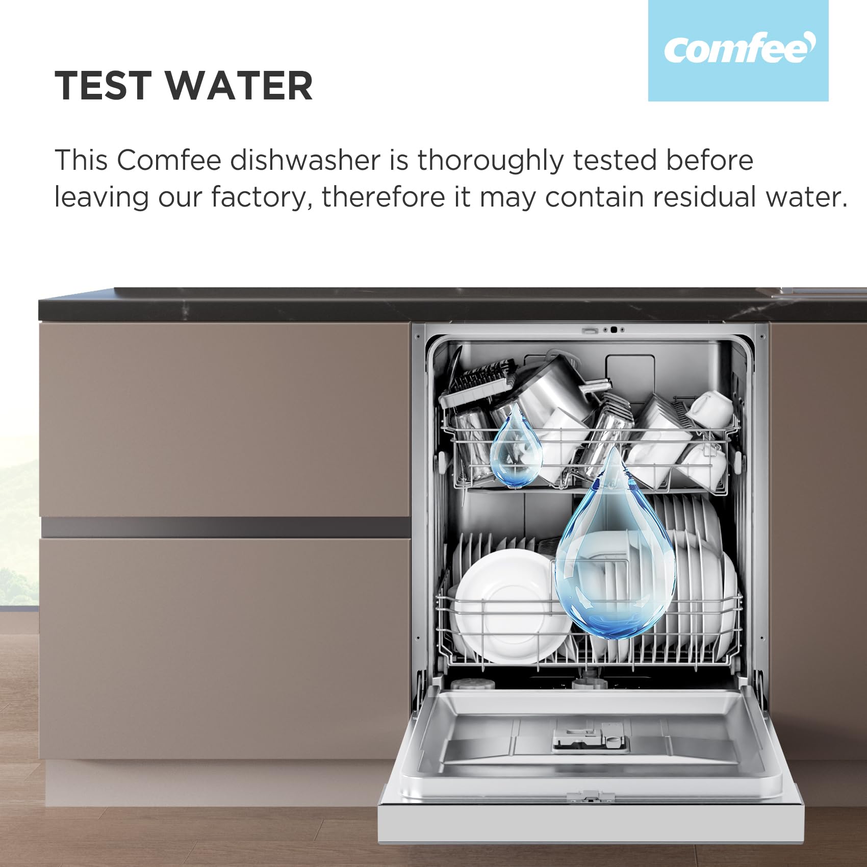 COMFEE' Freestanding Dishwasher CDWEF1034BW-UK 45cm Width, Slimline Dishwasher with 10 place settings, Quick Wash