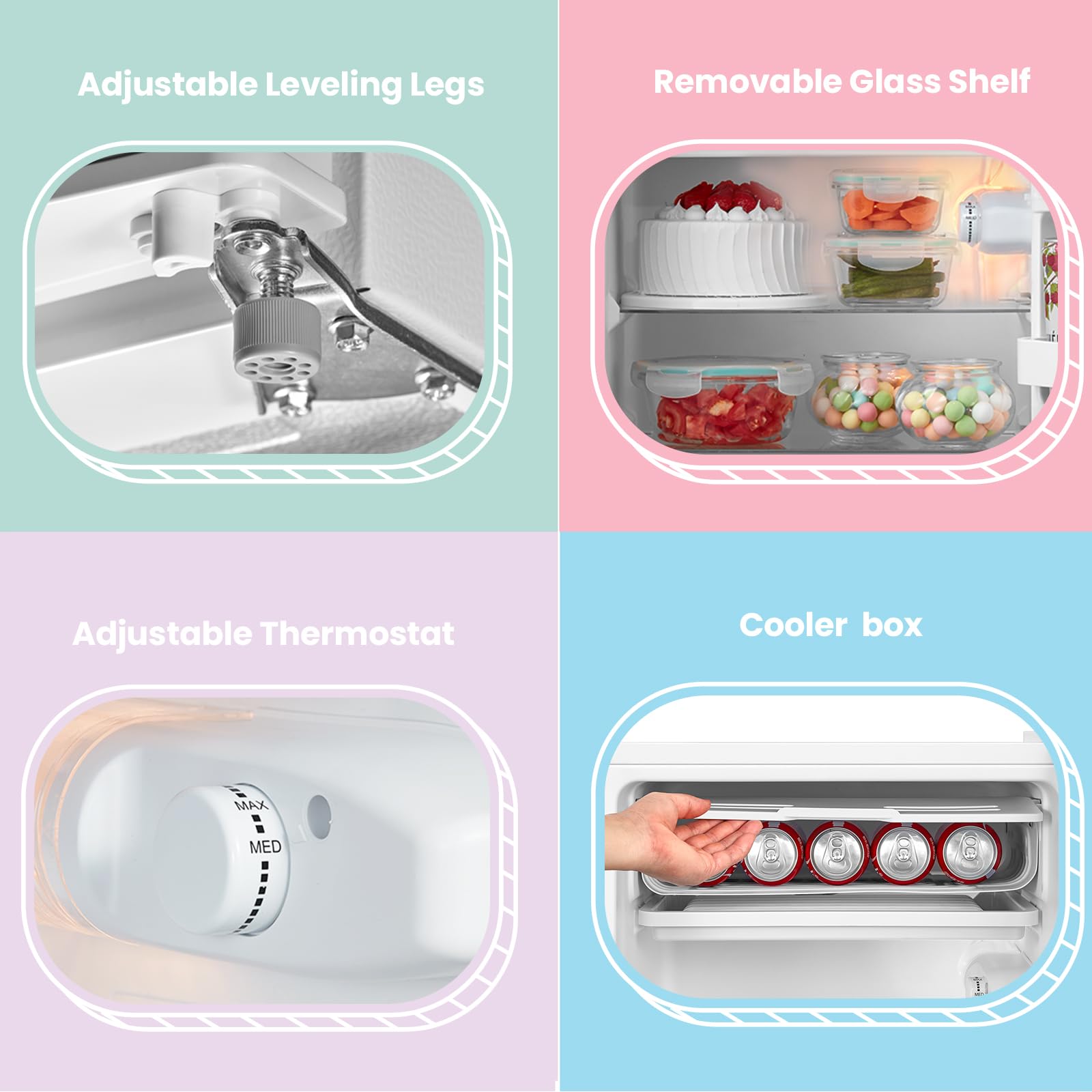 COMFEE' RCD93WH2(E) Under Counter Fridge, 93L Freestanding Refrigerator with Cooler Box, Adjustable Thermostat