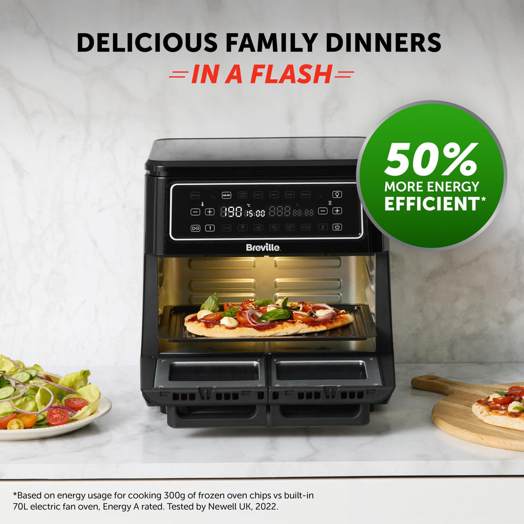 Breville Halo Flexi Air Fryer | Digital Dual Air Fryer Oven | 11L: Serves 10+ People | FryBakeGrillRoast & Reheat