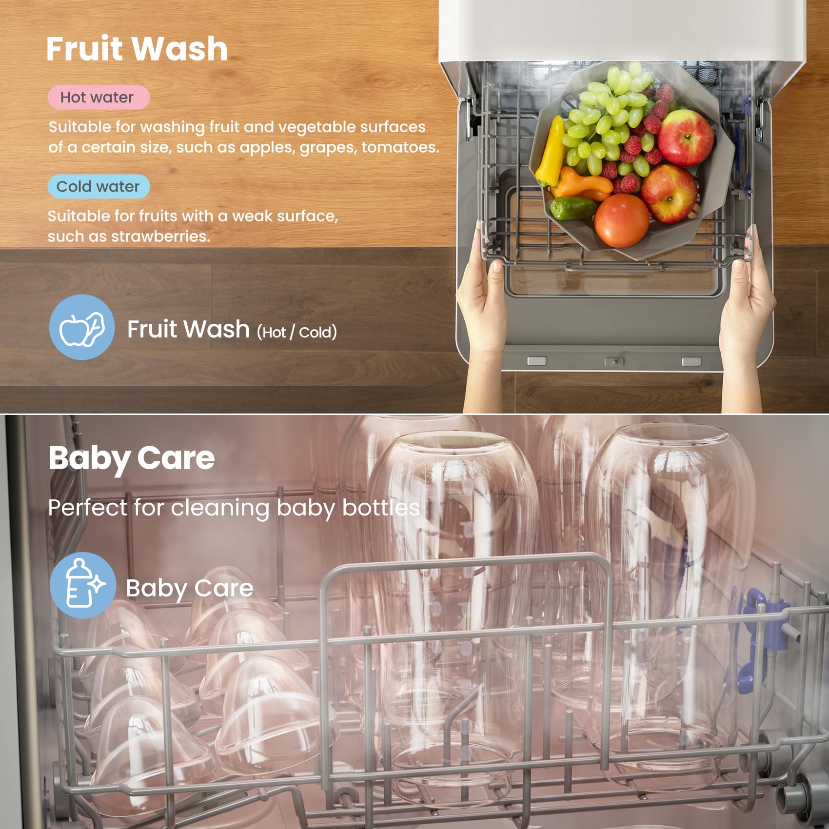 COMFEE‘ Table Top Dishwasher, Mini Countertop Dishwasher with 6+3 Programs, Steam Wash, Baby Care & Fruit Wash, No plumbing, Delay Start