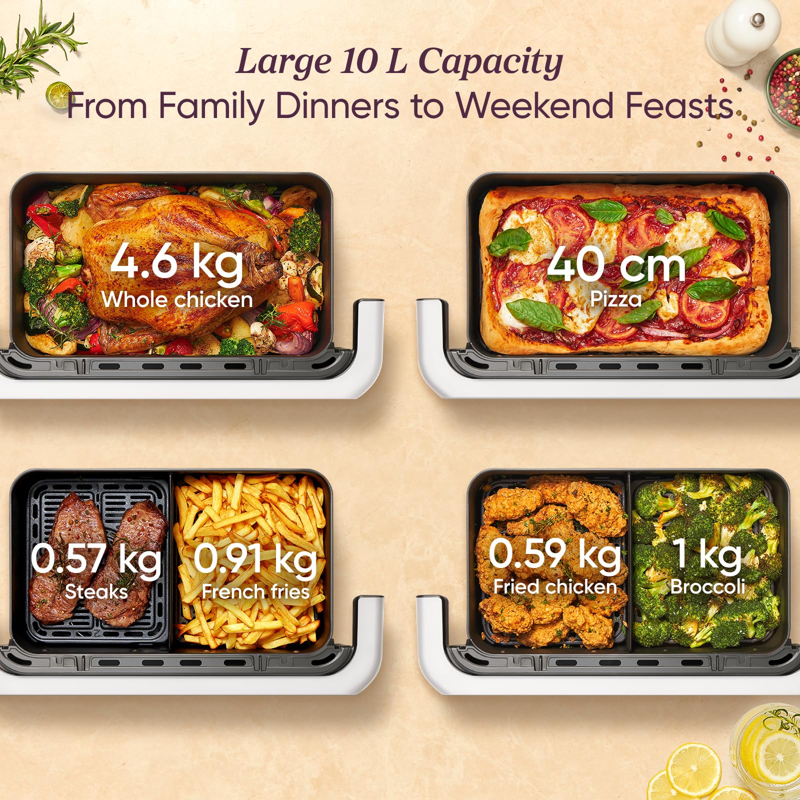 Cosori Dual Air Fryer, 10L Flexible Capacity, Dual Blaze Heating for Fast and Even Results, Single & Double Zone